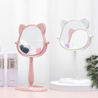Modieus ontwerp Plastic en glas spiegel Staande bureau make-up spiegel voor reizen