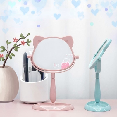 Modieus ontwerp Plastic en glas spiegel Staande bureau make-up spiegel voor reizen