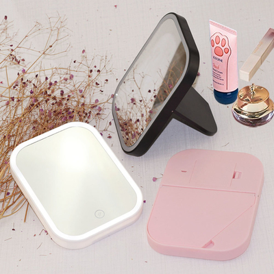 Compact Extra LOGO Make-up Leuke LED Draagbare Dressing Vanity Desktop Cosmetische Spiegel