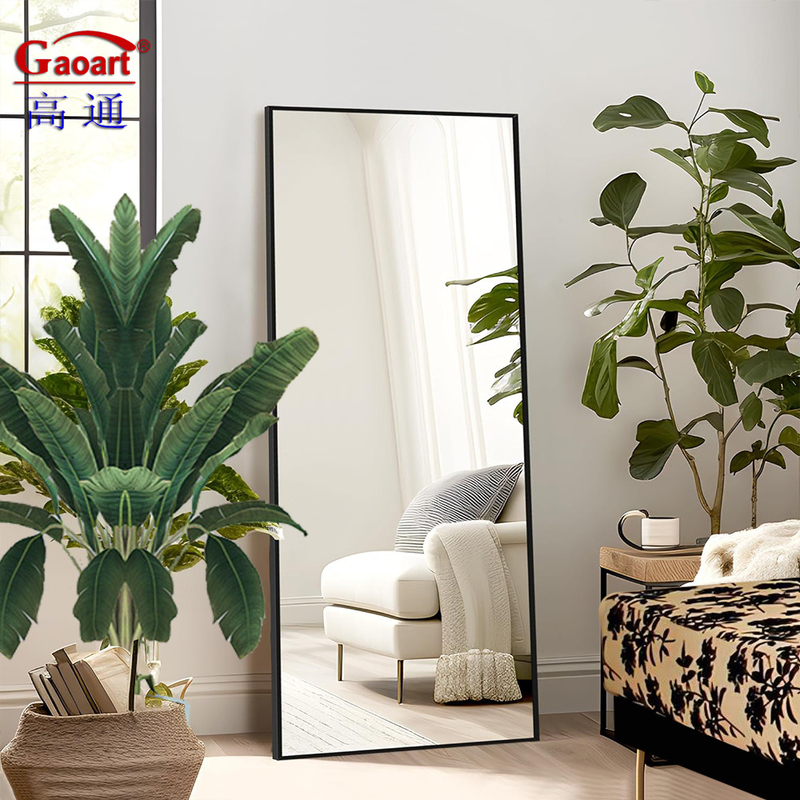 Home Decor Volle lengte vloer spiegel met aluminium frame en gouden boog stand
