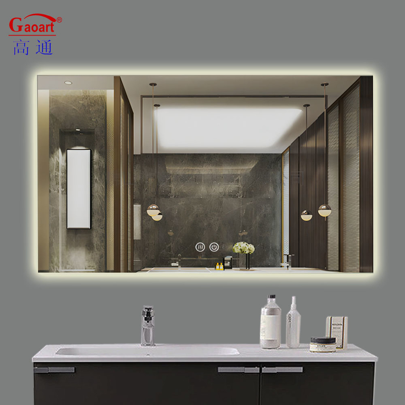 Ontwerp slimme badkamer glazen spiegel met achtergrond licht make-up licht en waterdichte hangende muur