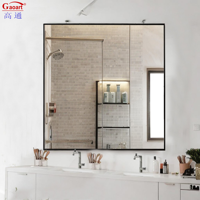 Home Wineshop Reflectie Mode IJzer Zwart Badkamer Wandspiegel met Aluminium Frame