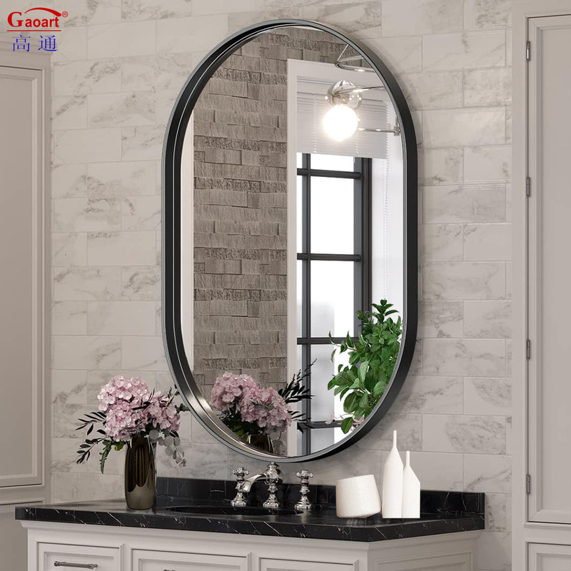 Moderne zwarte metaal grote huis decor spiegel met aluminium legering frame en goud afwerking