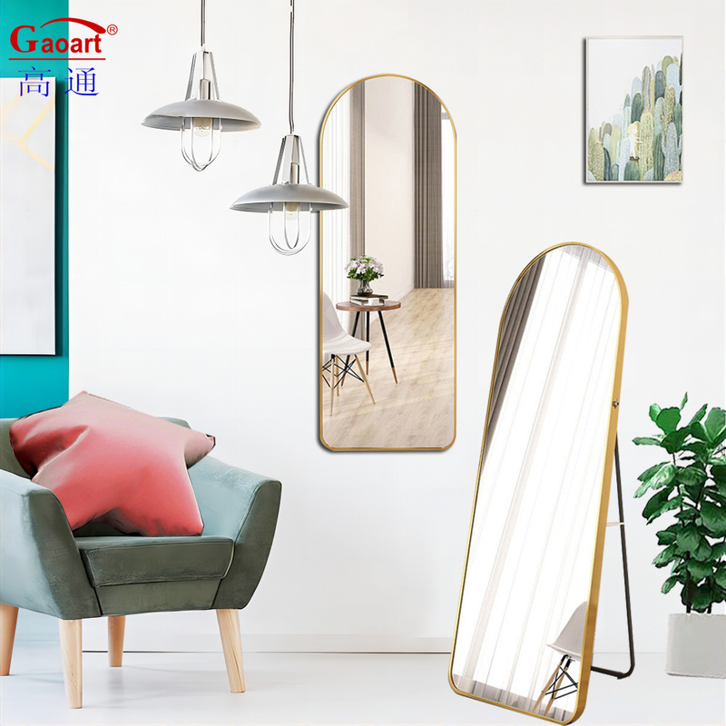 Goud staande salon led-vloerspiegel voor full-length dressing decor in aangepaste grootte